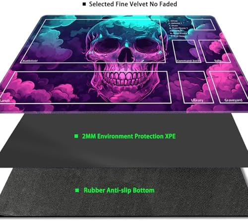 MTG Playmat with Zones Magic Card Playmat Game Mat,TCG & CCG Card Games Mat with Free Storage Bags Size 24 x 14 Inches (with Zones,Skeleton3)