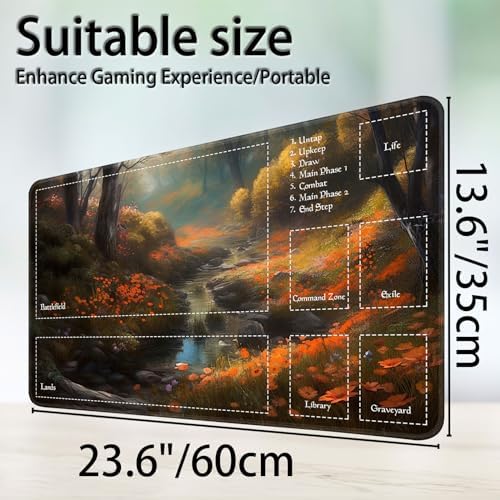 for MTG Game Playmat, for Magic TCG Rubber Play mat,Tabletop Card Playmats with Smooth Surface,Trading Card Inked Game Mat with Zones,Battle Game,Unmanned Forest