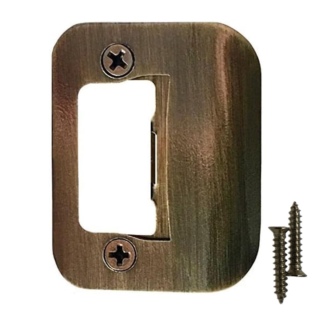 Gator Door Strike Plate with Screws, – 2-1/4" by 1-3/4" Universal Latch Restorer Alloy Steel Lock Hardware for Interior and Exterior Doors, Replacement Door Latch Plate | Antique Brass 4-Pack