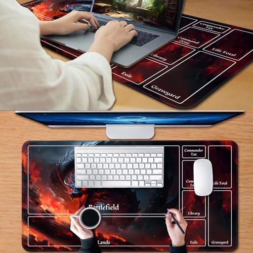 for MTG Game Playmat, for Magic TCG Rubber Play mat,Tabletop Card Playmats with Smooth Surface,Trading Card Inked Game Mat with New Zones,Battle Game,Fire Dragon