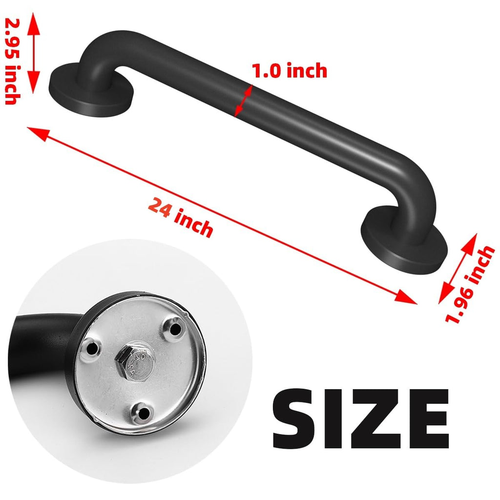Metal Industrial Stairs Grab Bars Wall Mounted Handrail Staircase Steps Safety Bar Indoor Exterior Outdoor Deck Hand Rail Matte Black Frame Pipe Handle for Elderly (24 Inch 1 Pack)