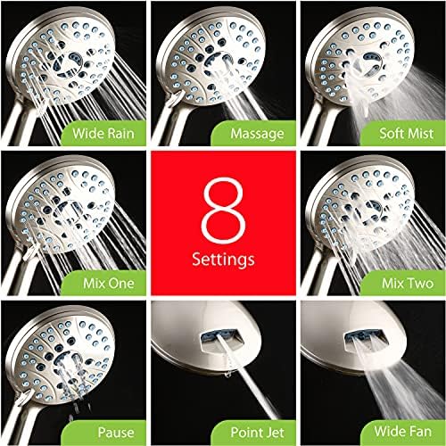 Hotel Spa AquaCare As-Seen-On-TV High Pressure 48-setting Rain & Handheld 3-way Shower Head Combo - Anti-clog Nozzles/Tub, Tile & Pet Power Wash/Extra Long 6 ft. Hose/All Chrome Finish