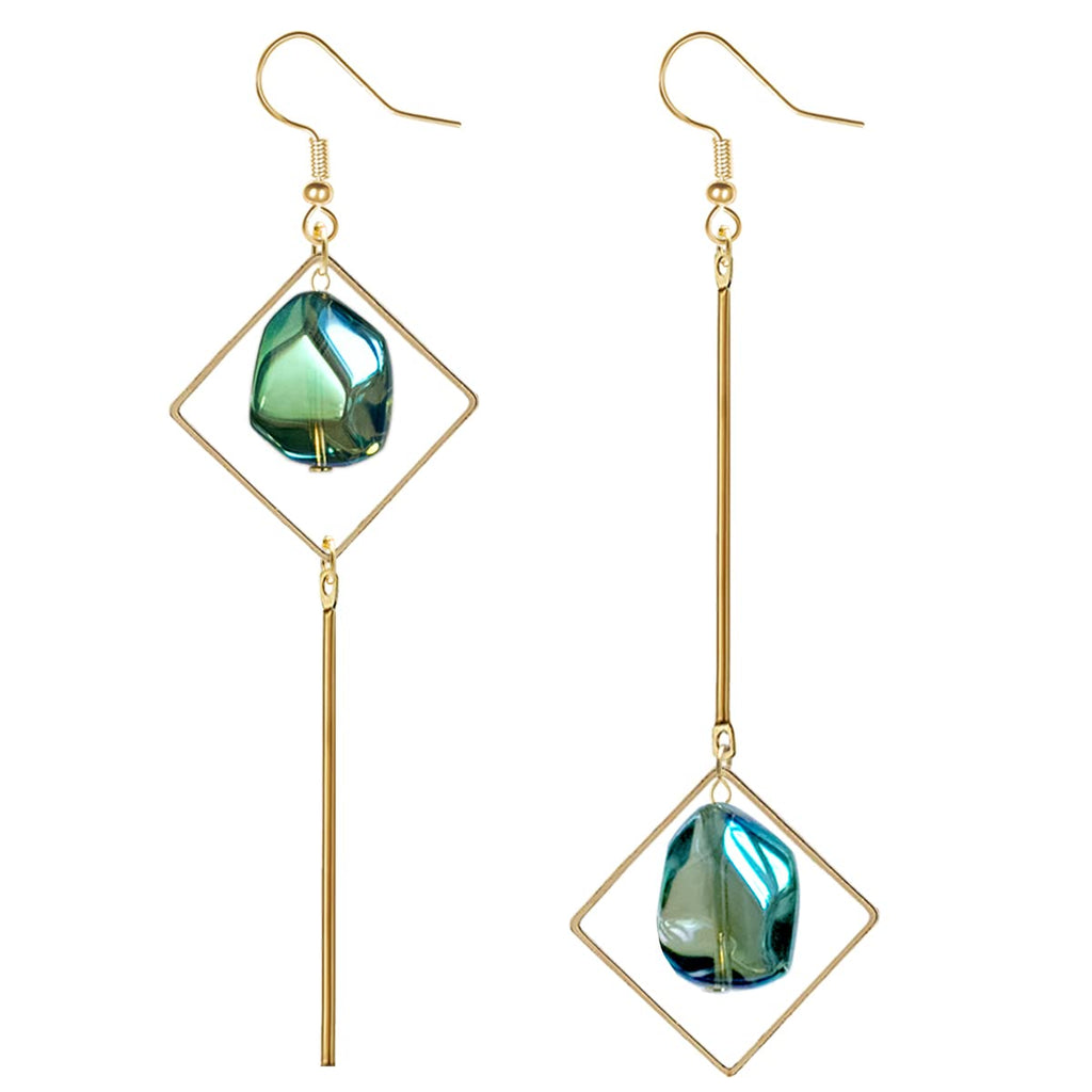 Mismatch Asymmetry Colorful Glass Drop Dangle Earrings