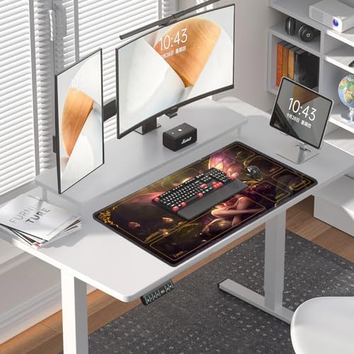 DEGDFSGR for MTG Playmat with Zones 24 x 14 inches for TCG Playmats Non-Slip Rubber Base Commander Play Mat for Magic The Gathering Playmat Iorcana Trading Card Game, Pink Fairy Sitting Flower Meadow