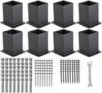 4x4 Post Base 8 Pcs, (Inner Size 3.6x3.6) Post Anchors, 13GA Thick Solid Steel & Black Powder Coated,Deck Post Brackets Support Deck Base Plate Pergola Brackets Fence Kit Mailbox Mount…