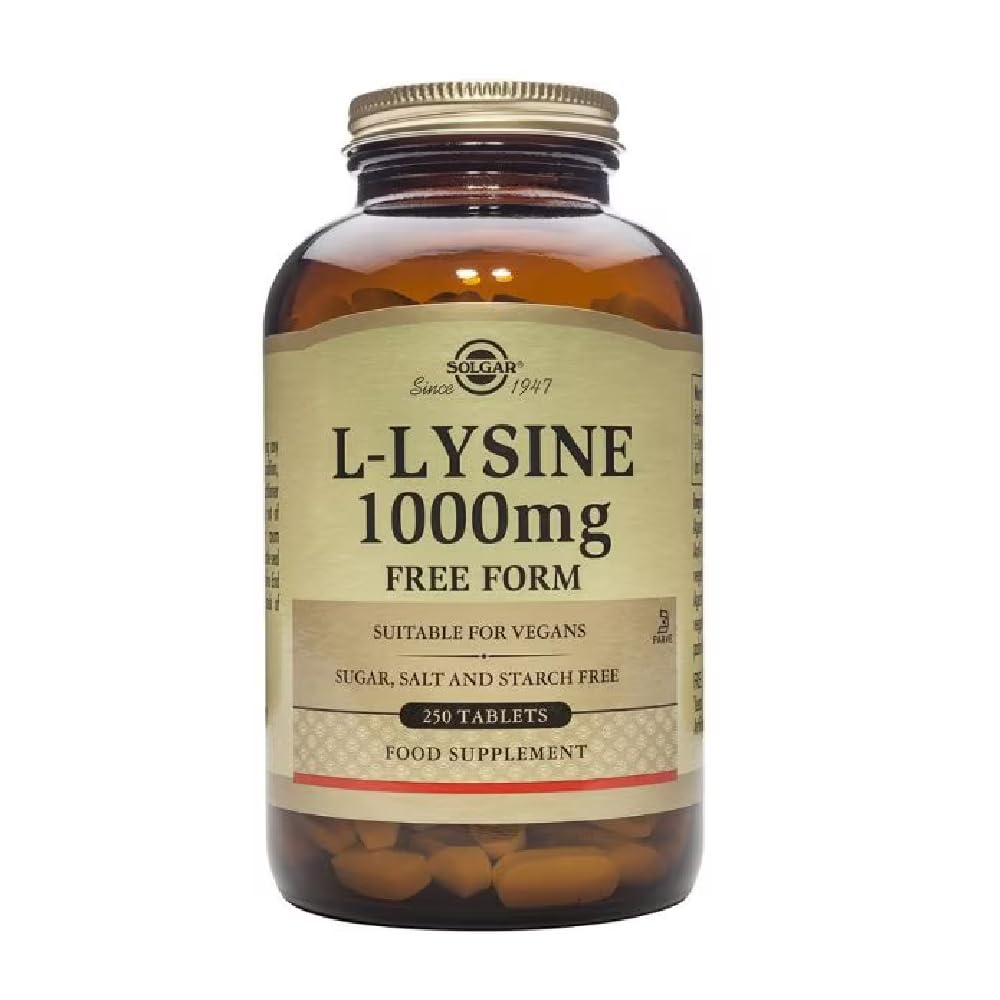 Solgar L-Lysine 1000 mg, 250 Tablets - Enhanced Absorption and Assimilation - Promotes Integrity of Skin and Lips - Collagen Support - Amino Acids - Non-GMO, Vegan, Gluten Free - 250 Servings