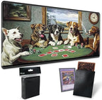 Playmats for Magic: The Gathering MTG Card Game Mat Plus 50 Pcs Card Sleeves, 24 x 14 inch TCG Mat with Stitched Edge for Commander Deck Duskmourn Board Game, Dogs Play Poker