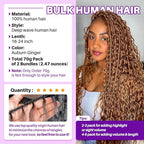 Human Braiding Hair for Boho Braids, Deep Wave Bulk Boho Braids Human Hair for Boho Knotless Braids Curly Bohemian Water Wave Braiding 70g 20 Inch Auburn Ginger (2 No Weft Bundles/Pack)