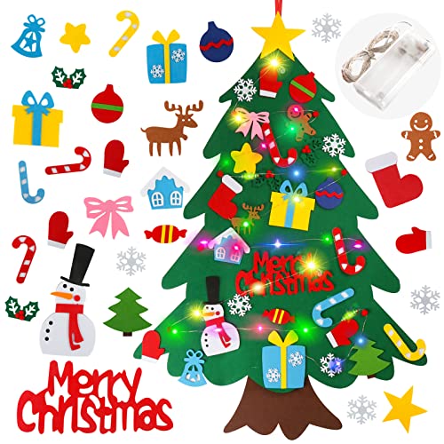 Felt Christmas Tree Set for Toddlers Kids with Led String Light，3.2ft Wall Hanging DIY Christmas Tree with Detachable Ornaments for Xmas Gifts Home Decoration