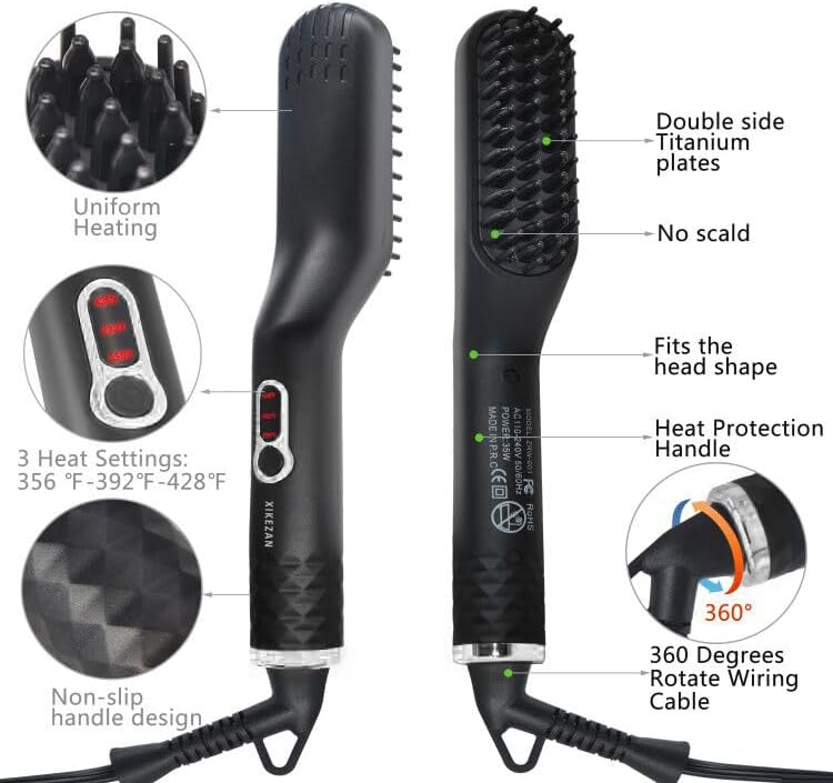 Beard Straightener for Men,Premium Heated Beard Brush w/Anti-Scald Feature,Beard Straightening Comb Unique Stocking Stuffers Gifts for Men Him Dad