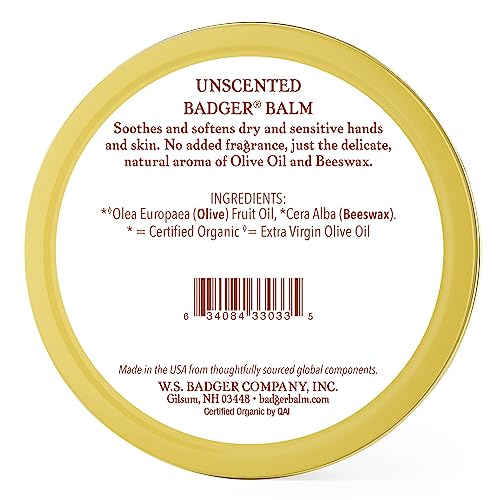 Badger - Unscented Dry Skin Balm, Sensitive Skin Balm, Moisturizing Balm for Dry Cracked Skin, Unscented Balm, Skin Moisturizer Balm, 2 oz