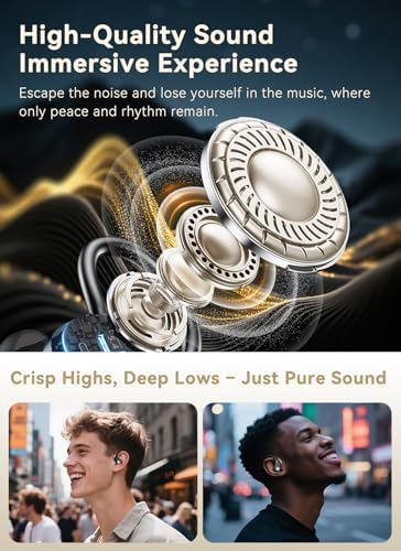 Wireless Earbuds, ENC Noise Cancelling Sport Ear Buds with Multifunctional Touch Screen, Bluetooth 5.4 Headphones, Bass Stereo Sound, 5 EQ Over The Ear Earbuds for Sports/Workout/Gym-Black