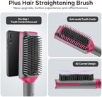 Hair Straightener Brush Straightening Comb - Ionic Heated Brush Straightener for Women, Plus 3x Dense Bristles Ceramic Styler for Thick Curly Hair, 16 Temps, 2 in 1 Flat Iron Brush Dual Voltage Travel