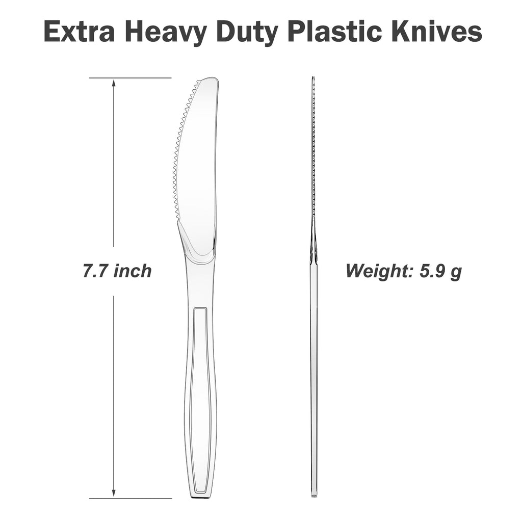 Dealusy 360 Count Extra Heavy Duty Clear Plastic Knives Disposable