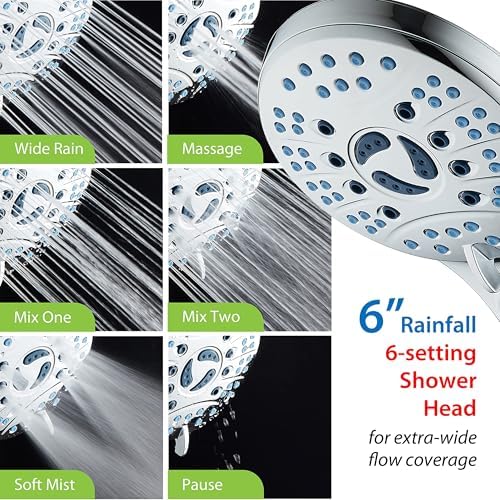 Hotel Spa AquaCare for California As-Seen-On-TV High Pressure Handheld Rain 50-mode 3-way Shower Head Combo with Adjustable Arm, Anti-clog Jets, Tub & Pet Power Wash, 6 ft. Stainless Steel Hose