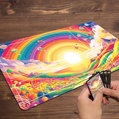 MTG Playmat with Zones Magic Card Playmat Game Mat,TCG & CCG Card Games Mat with Free Storage Bags Size 24 x 14 Inches (with Zones,Sun3)