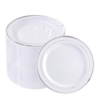 bUCLA 100Pieces Silver Plastic Plates - 6.25inch White with Silver Rim Disposable Salad/Dessert/Appetizer/Small Cake Plates for Weddings, Parties&Gathering