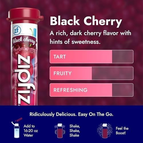 Zipfizz Energy Drink Powder, 20 Pack Electrolyte Mix with B12 -Black Cherry