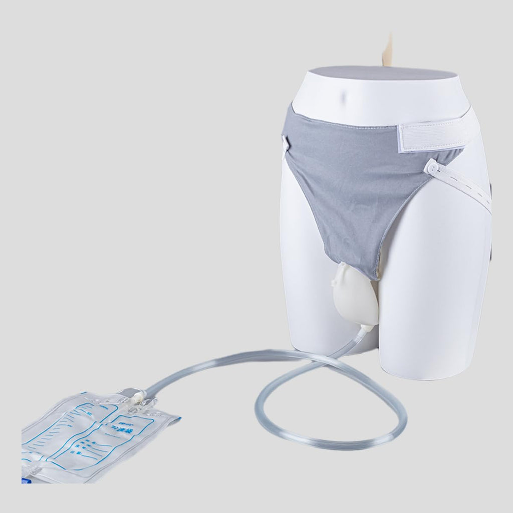 YOOGUSTO Wearable Urinal Bag with Reusable Silicone Urine Catheter Bag (2000ml & 1000ml), Portable External Urine Collector Bag for Elderly Men Grey