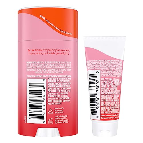 Lume Whole Body Deodorant - Invisible Cream Tube Mini + Solid Stick Bundle - 72 Hour Odor Control - Aluminum & Baking Soda Free, Skin Loving (Peony Rose)