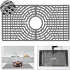 Silicone Sink Protector 28"x15" Center Drain Hole, Heat Resistant Non-slip Dishwasher Suitable, Large Mat for Bottom of Farmhouse Kitchen Stainless Steel Sink(Grey)