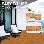 Pack of 10 Deck Tiles - 12"x12" Interlocking Natural Solid Acacia Wood for Outdoor & Indoor, Patio Garden, Balcony, Poolside - Teak Color