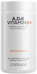 Codeage ADK Vitamins Supplement - Essential Vitamin A, D3 5000 IU, K1 & K2 (MK4 & MK7) - 6-Month Supply - 1 Capsule per Serving, Non-GMO, Gluten-Free - 180 Capsules