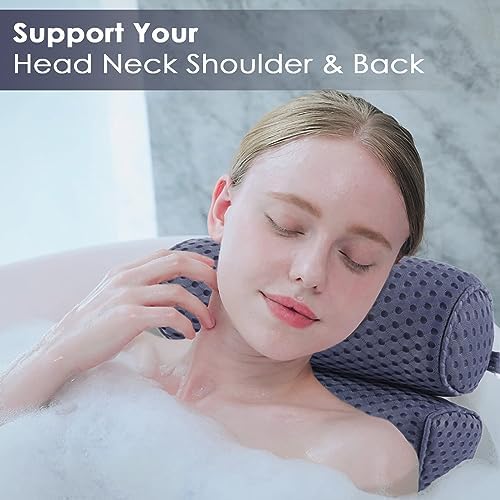 AEROiVi Bathtub Pillow Headrest Bath Pillows for Tub Neck and Back Support with Non Slip Suction Cups Spa Bath Cushion Dark Blue