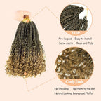 8 Pack Boho Box Crochet Braids Pre Looped with Curly Ends Ombre Blonde - 8 Inch Goddess Bohemian Box Braids Crochet Hair for Black Women Synthetic 3X Boho Crochet Hair Extensions Pre Looped T27