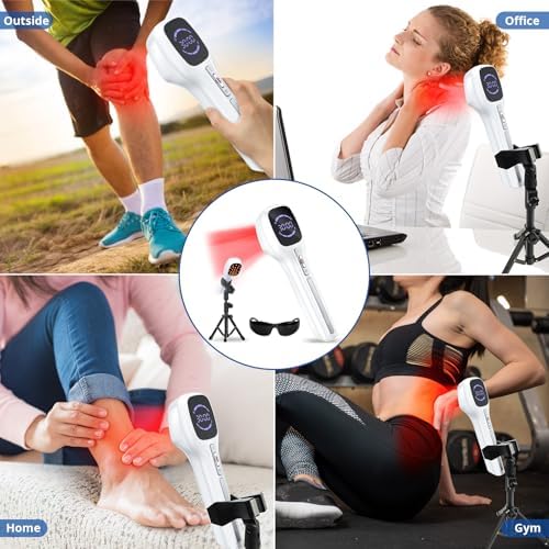Cold Laser Therapy Device for Humans & Dogs, 4x808nm + 14x650nm Red Light Therapy for Body Pain Relief, Handheld Near Infrared Light with Stand for Joint, Back, Knee & Muscle Use