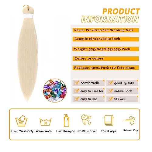 Braiding Hair Pre Stretched for Women Hair Extensions Box Braids Soft Synthetic Knotless Yaki Texture Hot Water Setting Braid Blonde 613 (30inch 3Packs)
