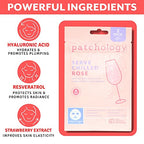 Patchology Serve Chilled Rosé Facial Sheet Mask - Hydrating & Soothing Face Mask with Hyaluronic Acid for Glowing Skin, Rosé Scented Skin Care Treatment, Self-Care Spa Experience at Home - 2 Pairs