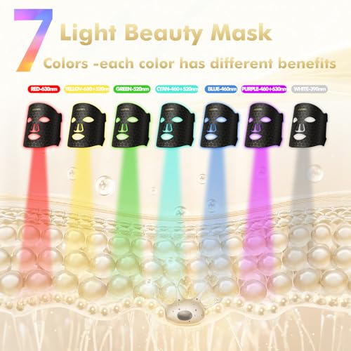 Red Light Therapy for Face, Led Face Mask Light Therapy, 7 Colors LED Face Mask Light Therapy At Home, Black