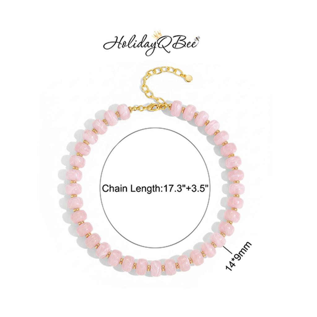 HolidayQbee Chunky Pink Beaded Choker Necklace for Women Jewelry Gifts