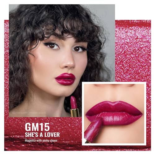 Oulac Matte Lipstick with Metallic Shine, Comfortable Creamy Texture, Smooth No Grainy Feeling, Vegan & Gluten Free, Full-Coverage Lip Colour 4.3 g, GM15 She's A Lover