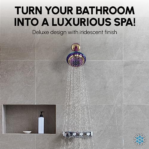 Luxury Spa Series Shower Head, 6 Spray Setting, 4.5 Inch Adjustable High Pressure Shower Head Fixture for Hard Water, 360-Degree Tilt Massage Shower System - Rainbow Finish Shower Head