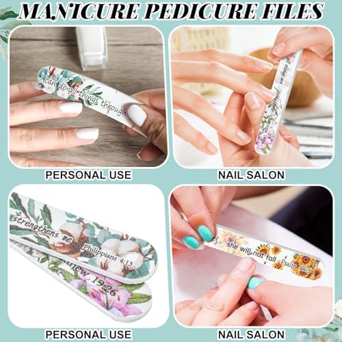 50 Pack Christian Gifts for Women Bulk Bible Verse Scripture Nail Files Floral Emery Boards Christian Religious Party Gifts Employee Appreciation Gifts for Team Staff Coworkers Teachers