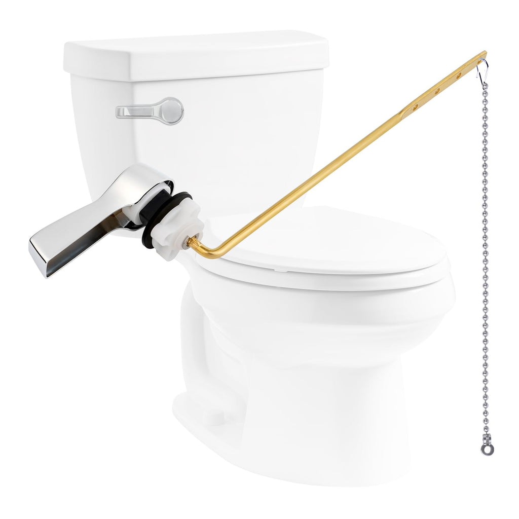 Hibbent Universal Front Mount Metal Toilet Handle Replacement Kit, Brass Toilet Tank Flush Lever with Stainless Steel Adjustable Flapper Chains for Most Toilets, Chrome
