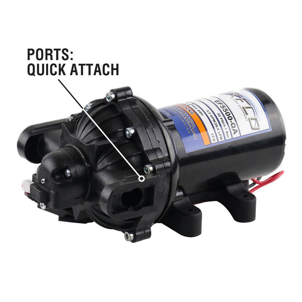 Everflo 12V On-Demand Diaphragm Sprayer Pump - 5.5GPM, 60 PSI, Quick Attach Ports