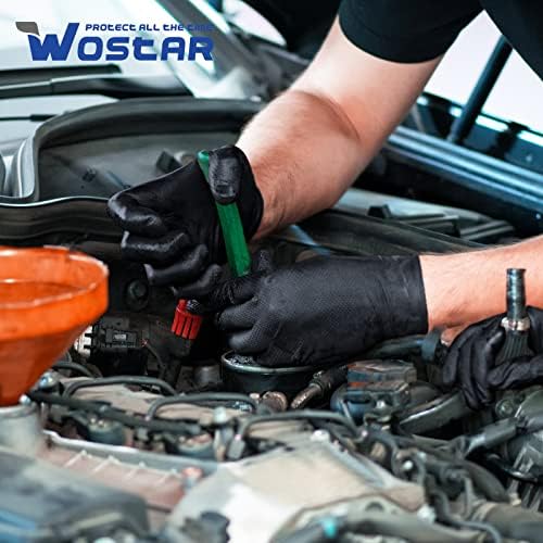 Wostar Black Nitrile Disposable Gloves Medium 8 Mil 100Pcs Latex & Powder-Free Industrial Raised Diamond Texture Black Gloves