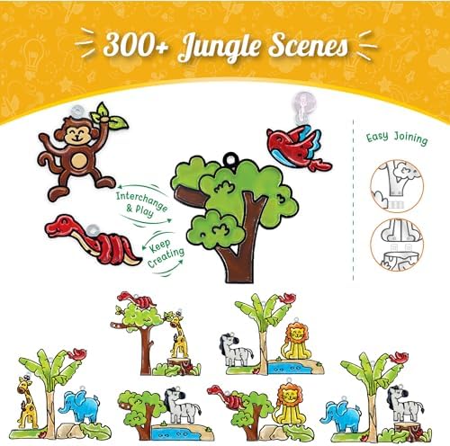 Imagimake Window Art Jungle Suncatcher Kit | Kids Crafts Supplies | Girls Toys Age 6-8 | Arts and Crafts for Kids Ages 8-12 | Creative Fun Craft Kit | Gifts for 5 Year Old Boys & Girls