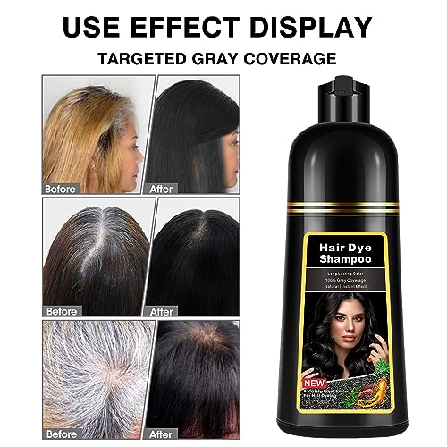 Instant Wine Red Hair Dye Shampoo for Gray Hair 3 in 1, Natural Wine Red Hair Shampoo for Women Men Black Colors, 100% Coverage Herbal Ingredients Long Lasting Effect Black Hair Dye 16.9 Fl Oz