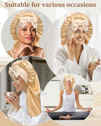 AWAYTR Long Silk Bonnet for Sleeping - 100% Mulberry Silk Bonnet for Women Long Hair Sleep Cap with Elastic Tie Band (Champagne)