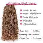 Leeven 24 Inch Pre-looped Goddess Locs Crochet Hair 7 Packs Brown Curly Wavy New Faux Locs Twist Braiding Hair Long Synthetic Soft Locs Crochet Braids Hair With Curls At The Ends 12 Strands/Pack (27#)