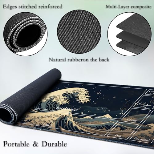 for MTG Game Playmat, for Magic TCG Rubber Play mat,Tabletop Card Playmats with Smooth Surface,Trading Card Inked Game Mat with New Zones,Battle Game,Retro Waves