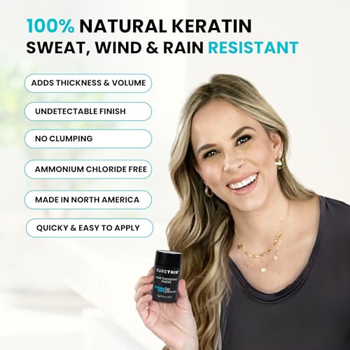 SURETHIK Hair Fibers, 15g (Black), Fills Thinning Hair for Visibly Fuller Look, Conceals Bald Spots, Natural Look, For Men & Women