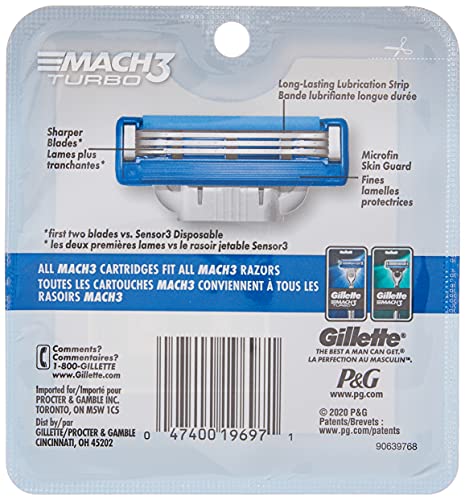 Gillette Mach3 Turbo Men's Razor Blade Refills, 8 Count