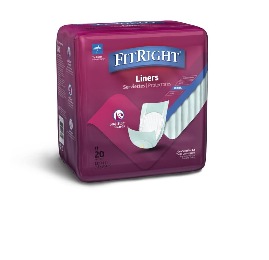 FitRight Plus Liners, Heavy Absorbency, 13 x 30, 4 packs of 20 (80 total)