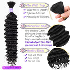Human Braiding Hair Boho Braids Human Hair No Weft Micro Wet And Wave Braiding Hair 50g One Bundle/Pack (20 inch,Deep Wave Natural Black)