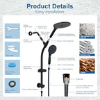 7.5" Rotatable Dual Shower Head with Handheld Combo, Kids Friendly Low 3-Way Diverter, Adjustable Slide Bar for Whole Family Use, Enjoy High Pressure Rainfall Spa Shower, Matt Black